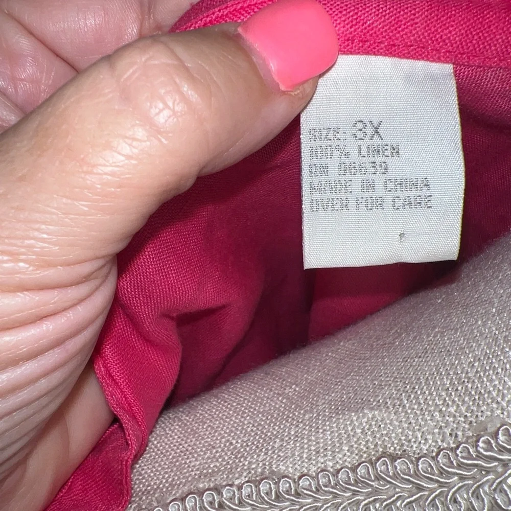 Tweeds Womens Pink Linen Embroidered 3/4 Sleeves Scoop Neck Shirt Top Size 3X - Picture 7 of 13